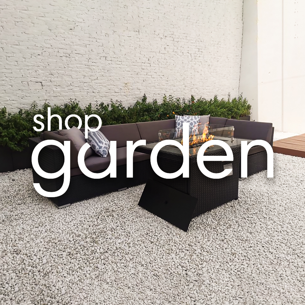 text that read shop garden with an outdoor garden rattan set