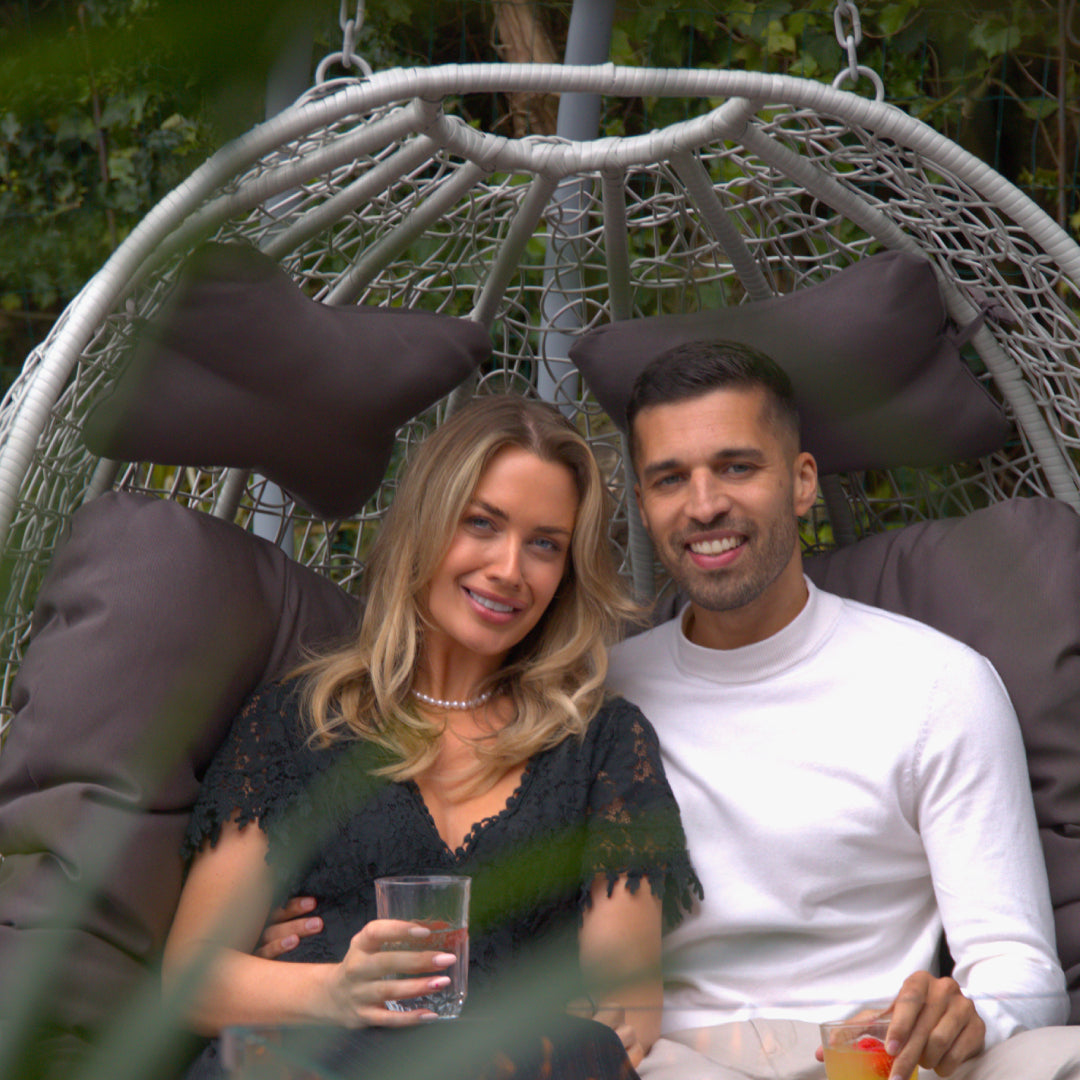 Double Swing Egg Chair with Premium Cushions & Stand in Light Grey