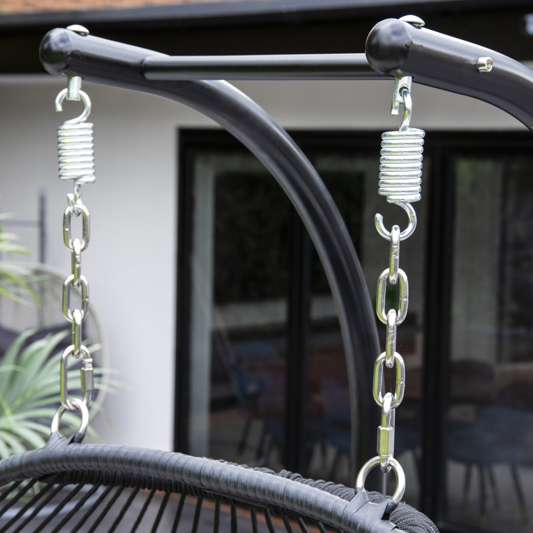 Double Swing Egg Chair with Premium Cushions & Stand in Black