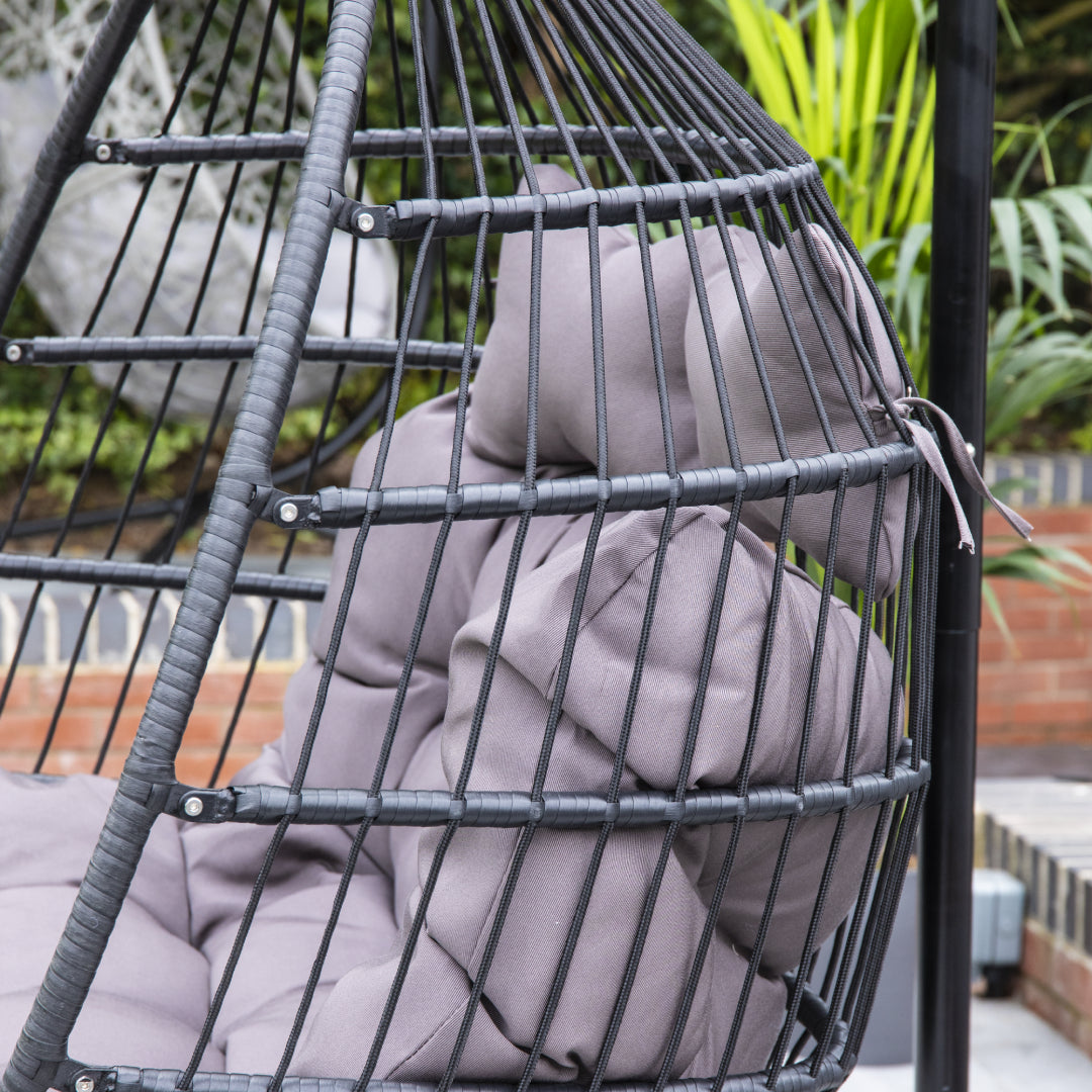 Double Swing Egg Chair with Premium Cushions & Stand in Black