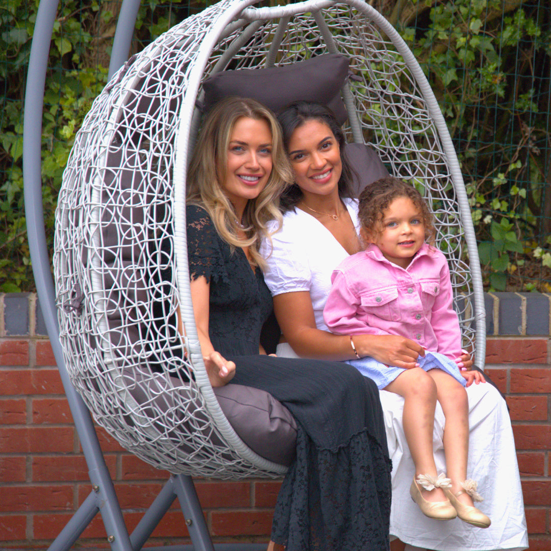 Double Swing Egg Chair with Premium Cushions & Stand in Light Grey