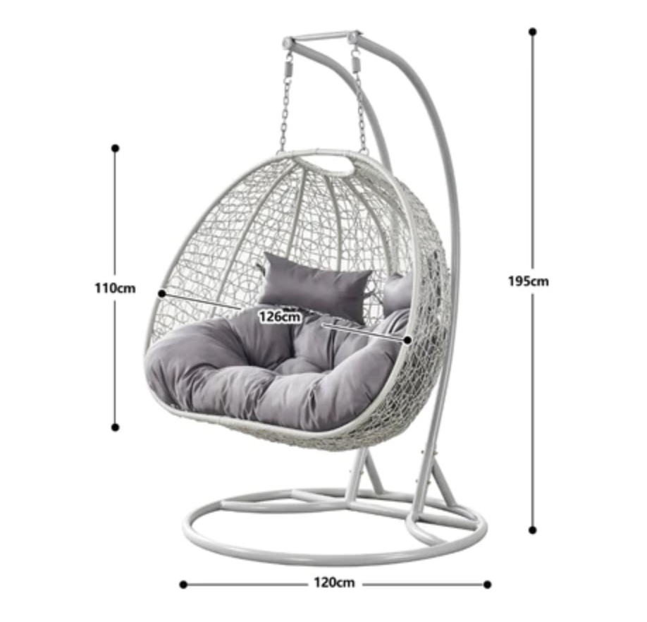 Double Swing Egg Chair with Premium Cushions & Stand in Light Grey