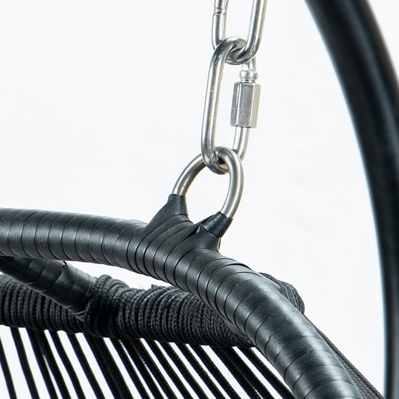 Double Swing Egg Chair with Premium Cushions & Stand in Black