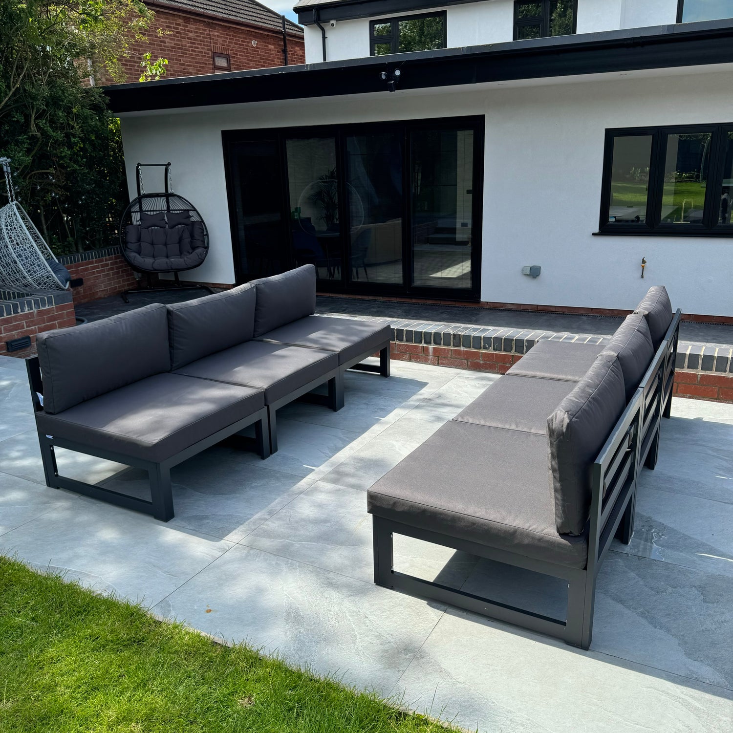 Mayfair 6 Seater Aluminum Garden Sofa Set in Dark Grey