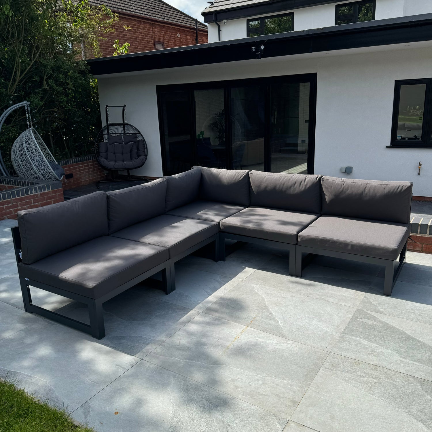 Mayfair 5 Seater L Shape Aluminum Garden Sofa Set in Dark Grey