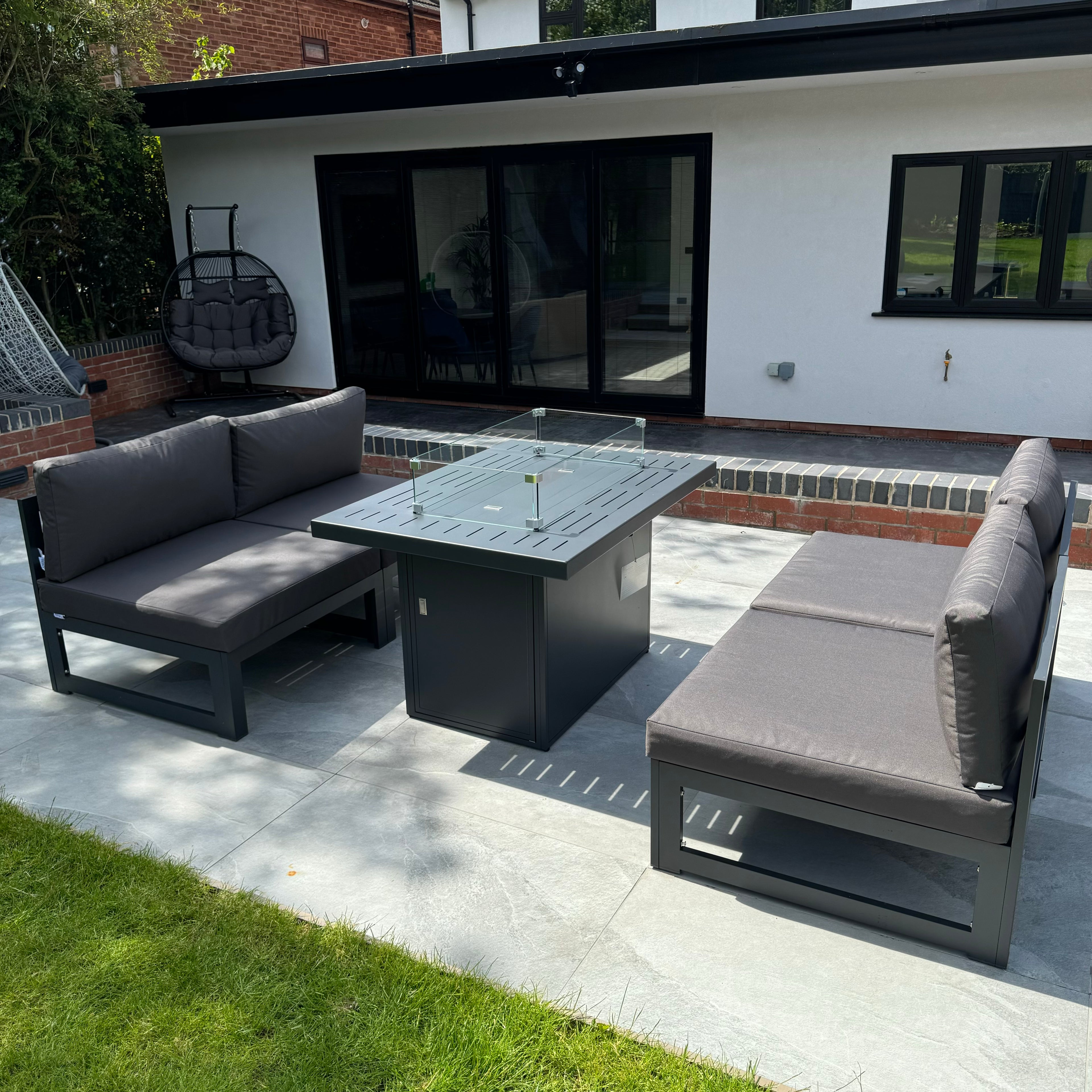 Mayfair 4 Seater WITH Firepit Aluminum Garden Sofa Set in Dark Grey