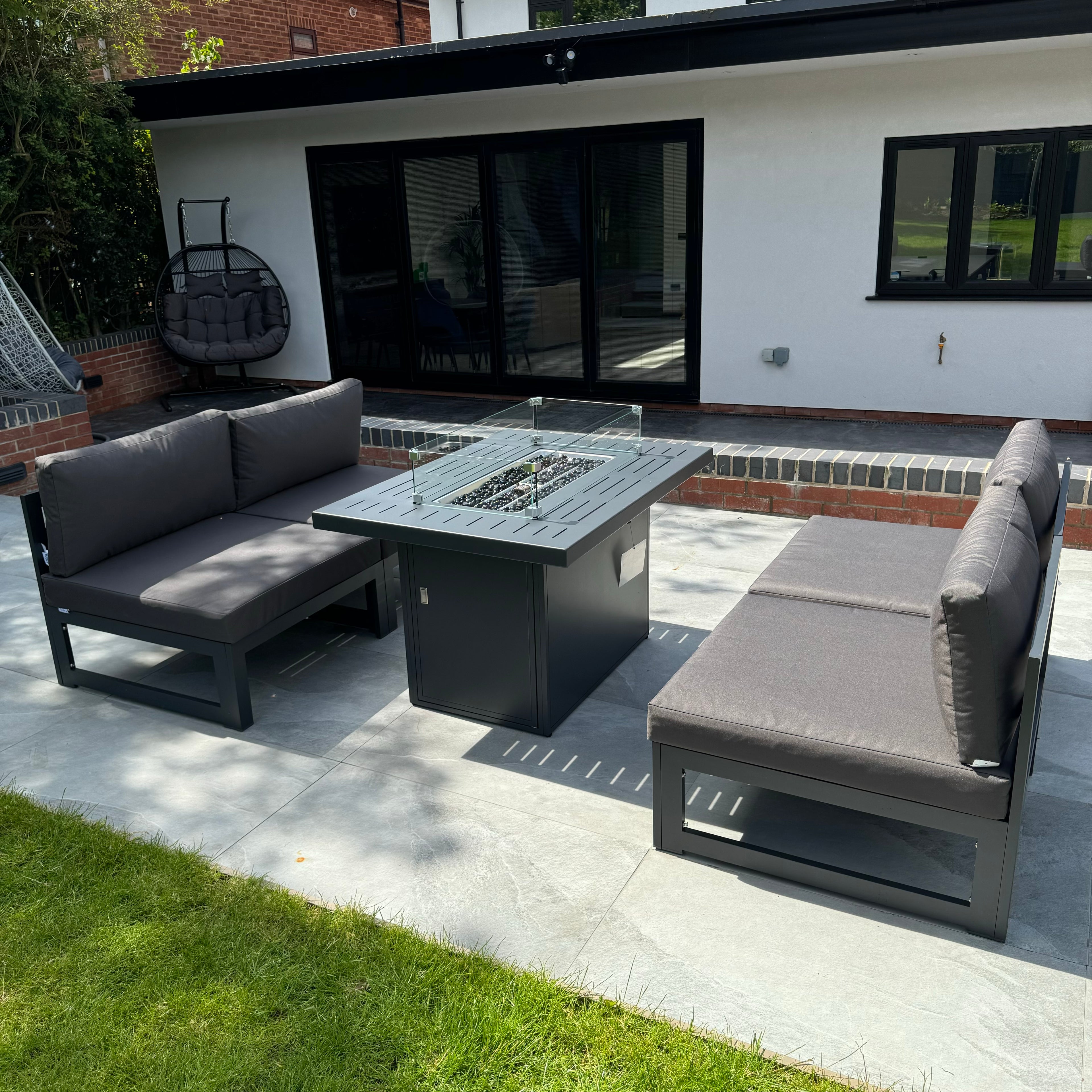 Mayfair 4 Seater WITH Firepit Aluminum Garden Sofa Set in Dark Grey