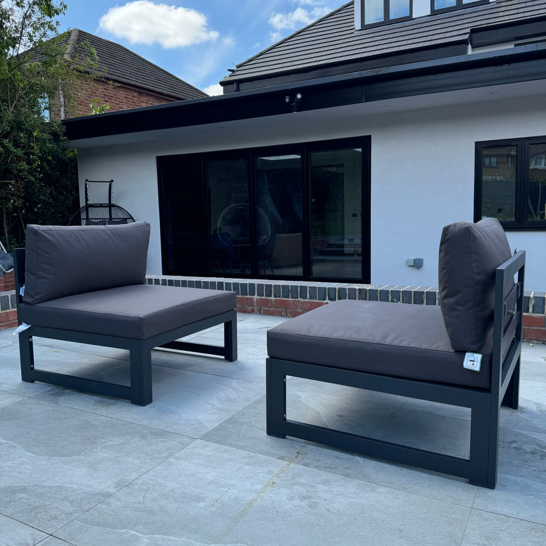 Mayfair 2x Single Seater Aluminum Garden Sofa Set in Dark Grey