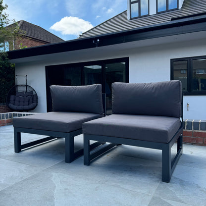 Mayfair 2x Single Seater Aluminum Garden Sofa Set in Dark Grey