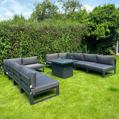 Mayfair 10 Seater WITH Firepit Aluminum Garden Sofa Set in Dark Grey