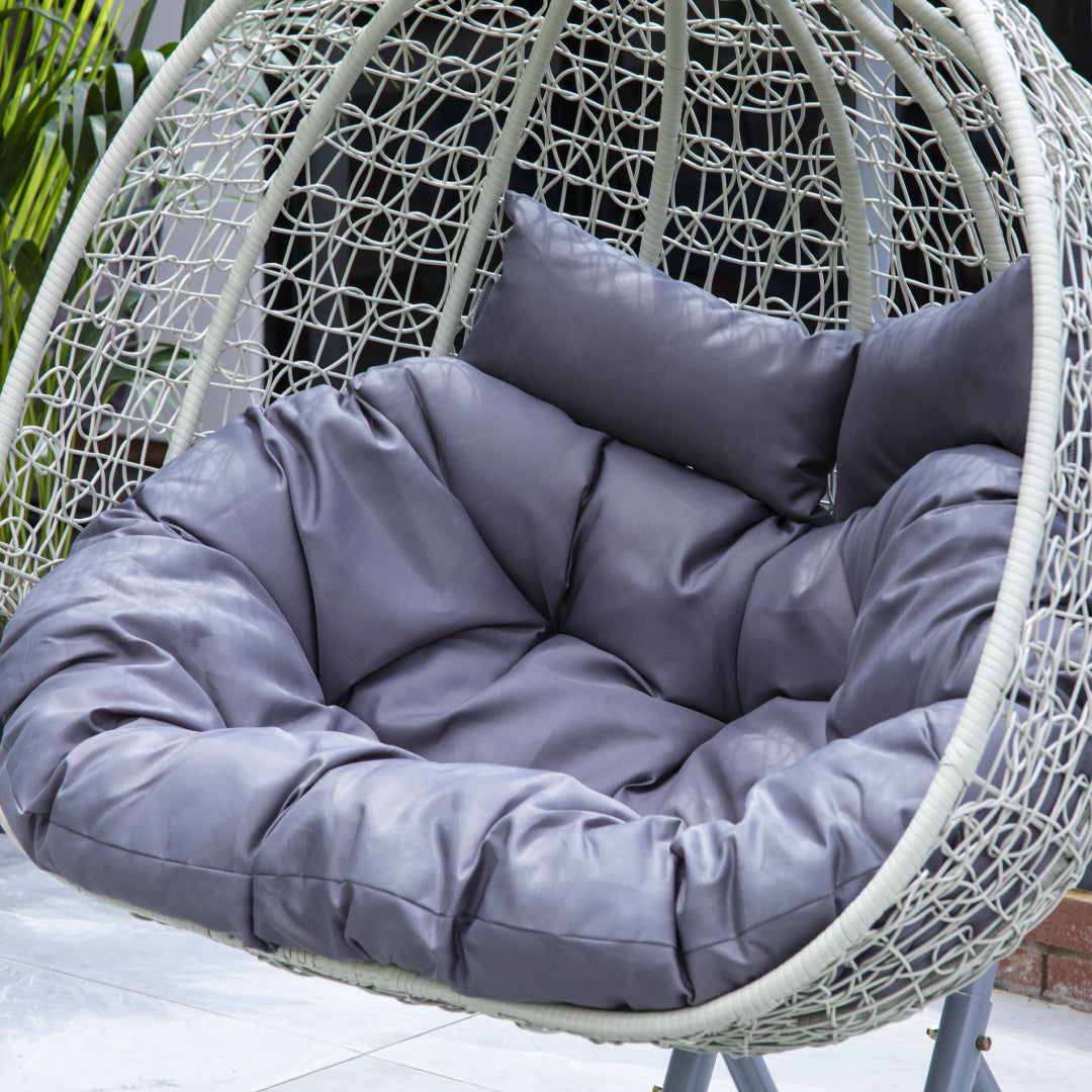 Double Swing Egg Chair with Premium Cushions &amp; Stand in Light Grey