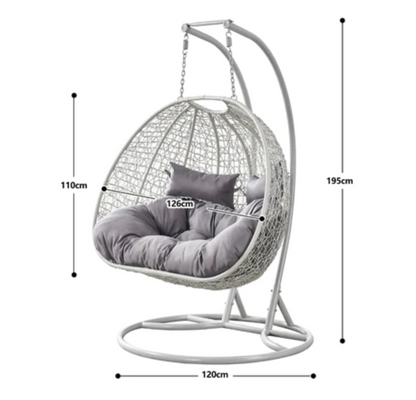 Double Swing Egg Chair with Premium Cushions &amp; Stand in Light Grey