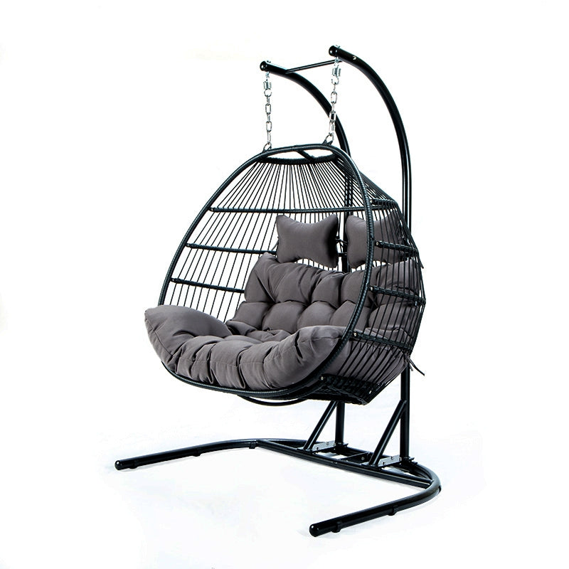 Double Wightwick Black Folding Hanging Egg Chair Wicker Stylish